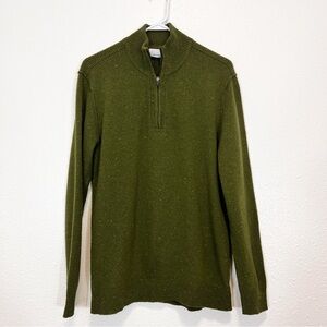 Columbia 1/4 Zip Pullover Sweater Wool Blend Green With Yellow Specks Size M